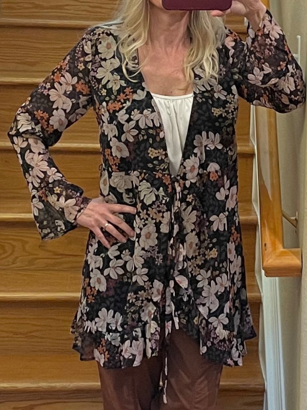 🥀 Lovestitch Taya Dark Floral Chiffon Ruffle Wrap Dress M